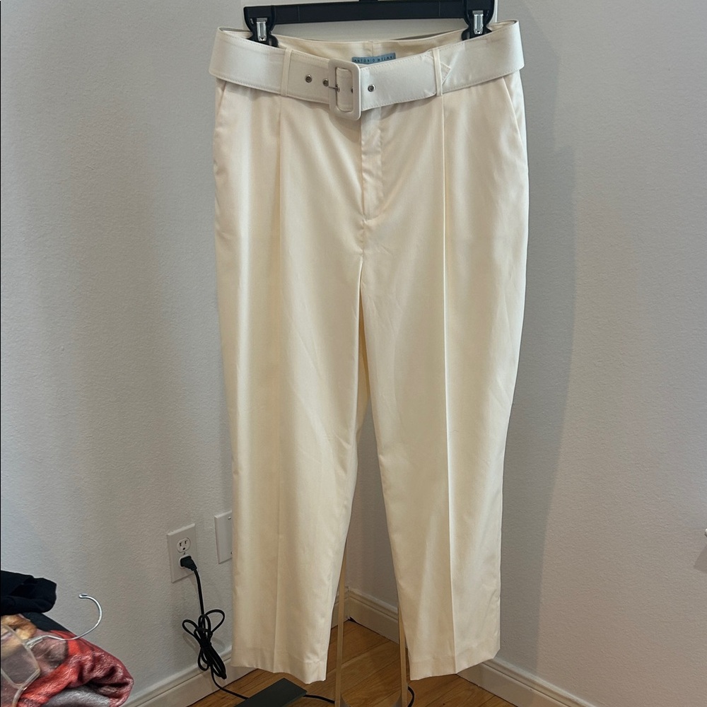 ANTONIO MELANI Cream Straight Leg Pants with Belt